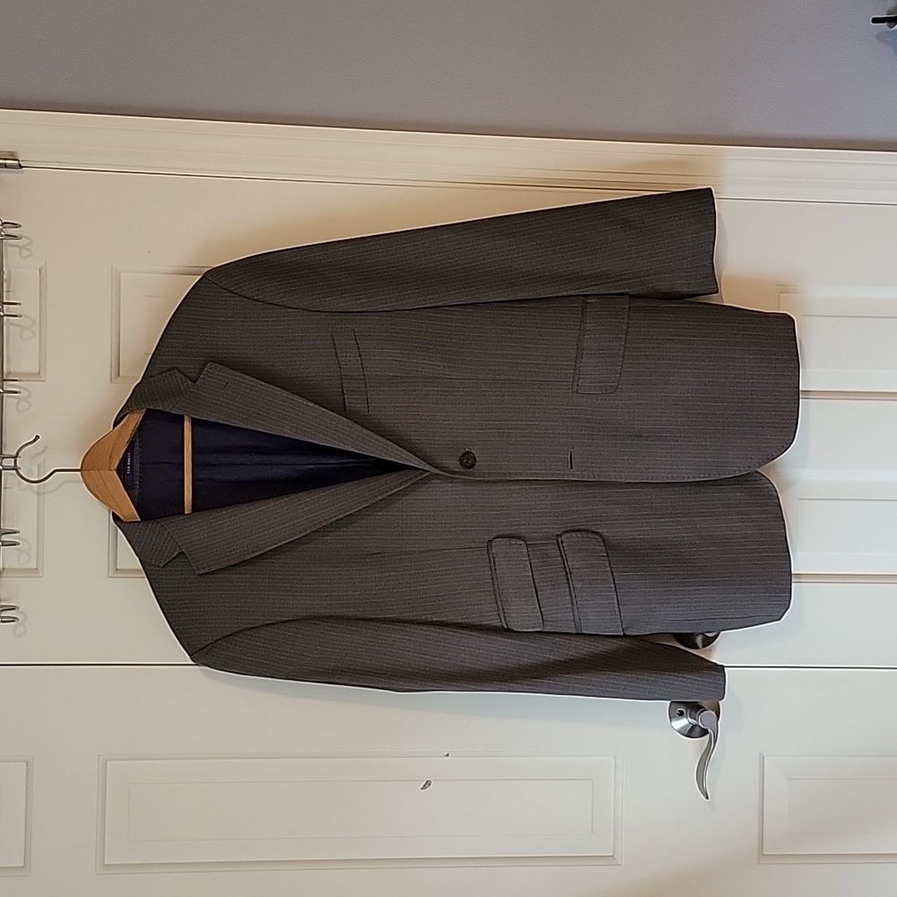 Ted Baker Endurance Striped Suit Jacket Blazer 38R Gray Purple wool crisp